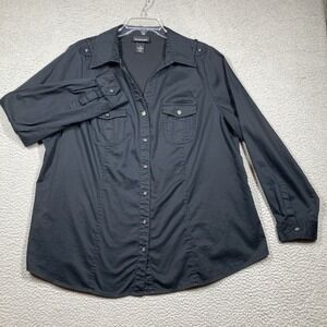 Lane Bryant Top Women's Plus 20 Black Button Up‎ V Neck Stretch Career Office